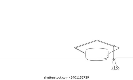 Continuous line drawing of graduation hat with editable stroke isolated on white background