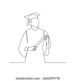 continuous line drawing of graduation man wear toga hat vector illustration