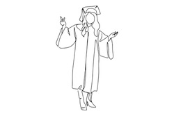 Continuous Line Drawing Of Graduation Students' Card Concept Congratulation,
Linear Style And Hand Drawn Vector Illustrations
