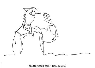 continuous line drawing of graduation students graduation card concept congratulation card vector illustration