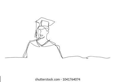 Continuous Line Drawing Of Graduation Students Card Concept Congratulation Vector Illustration