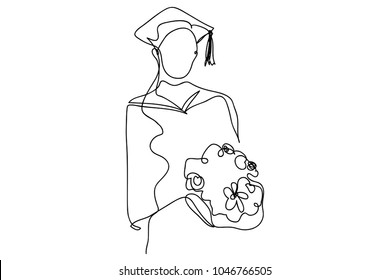 continuous line drawing of graduation students graduation card concept congratulation card vector illustration