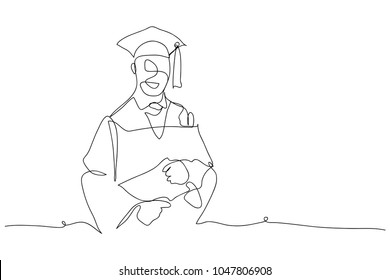 continuous line drawing of graduation students graduation card concept congratulation card vector illustration