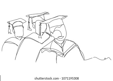 continuous line drawing of graduation students card concept congratulation card vector illustration