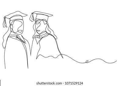 continuous line drawing of graduation students card concept congratulation card vector illustration