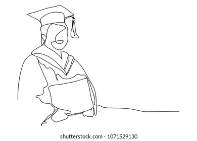 dibujo en línea continua de estudiantes graduados concepto tarjeta de felicitación ilustración vectorial