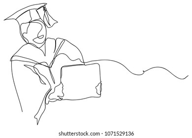continuous line drawing of graduation students card concept congratulation card vector illustration