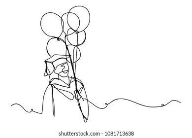 continuous line drawing of graduation students card concept congratulation card vector illustration