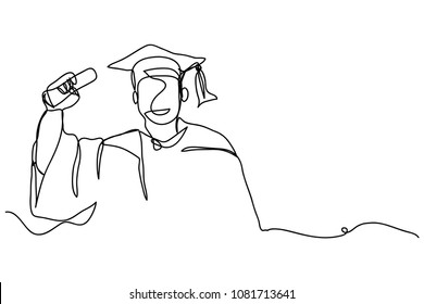 continuous line drawing of graduation students card concept congratulation card vector illustration