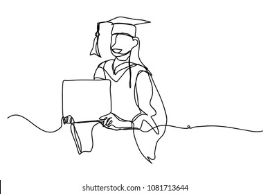 continuous line drawing of graduation students card concept congratulation card vector illustration