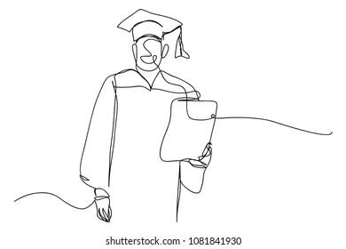 continuous line drawing of graduation students card concept congratulation card vector illustration