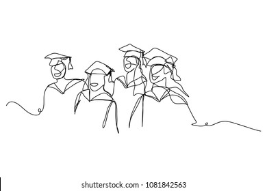 Continuous Line Drawing Of Graduation Students Card Concept Congratulation Vector Illustration