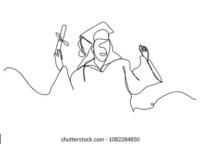 Continuous Line Drawing Of Graduation Students Card Concept Congratulation  Vector Illustration