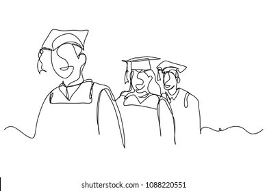 continuous line drawing of graduation students card concept congratulation vector illustration