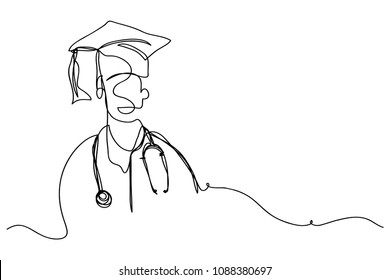 continuous line drawing of graduation students Doctor card concept congratulation card vector illustration 