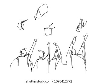 Continuous Line Drawing Of Graduation Students Card Concept Congratulation Vector Illustration