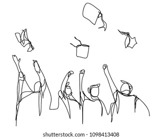 continuous line drawing of graduation students card concept congratulation vector illustration