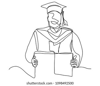 continuous line drawing of graduation students card concept congratulations card vector illustration