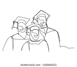 continuous line drawing of graduation students card concept congratulation vector illustration