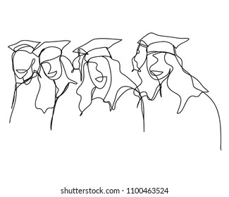 continuous line drawing of graduation students card concept congratulation vector illustration