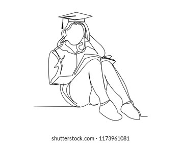 continuous line drawing of graduation students card concept congratulation, The ladies were reading books.