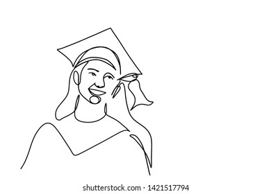 continuous line drawing of graduation students card concept congratulation vector illustration