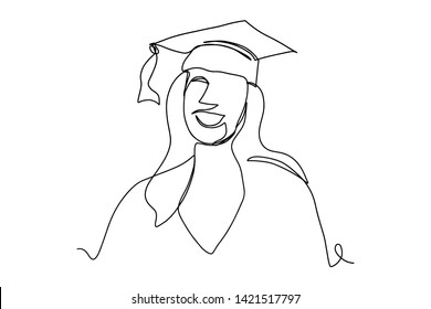 continuous line drawing of graduation students card concept congratulation vector illustration