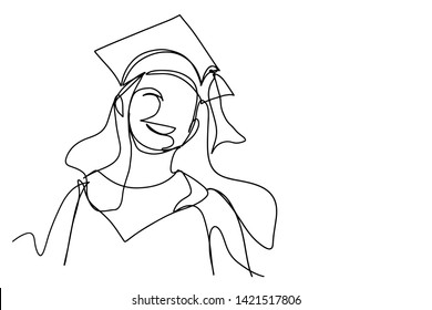 continuous line drawing of graduation students card concept congratulation vector illustration