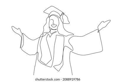 continuous line drawing of graduation students card concept congratulation  ,
linear style and Hand drawn Vector illustrations