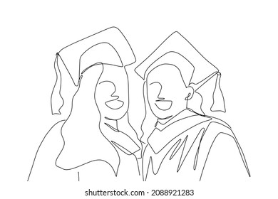 continuous line drawing of graduation students card concept congratulation  ,
linear style and Hand drawn Vector illustrations