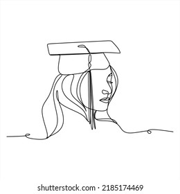 Continuous line drawing of graduation students card concept congratulation , linear style and Hand drawn Vector illustrations