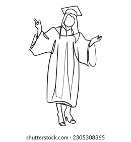 continuous line drawing of graduation students' card concept congratulation,
linear style and Hand drawn Vector illustrations