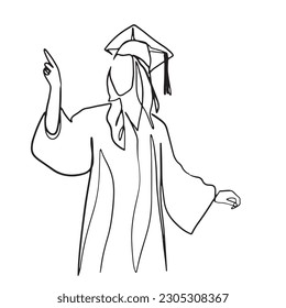 continuous line drawing of graduation students' card concept congratulation,
linear style and Hand drawn Vector illustrations