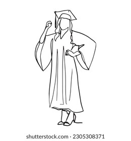 continuous line drawing of graduation students' card concept congratulation,
linear style and Hand drawn Vector illustrations