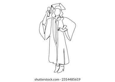 continuous line drawing of graduation students' card concept congratulation,
linear style and Hand drawn Vector illustrations
