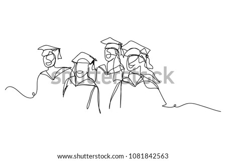 continuous line drawing of graduation students card concept congratulation vector illustration
