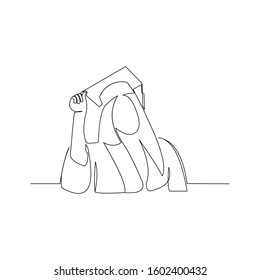 continuous line drawing of graduation woman wear toga hat vector illustration