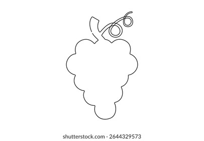 Continuous Line Drawing Of Grapes On A Transparent background, Vector illustration of grape isolated on white background. For kids coloring book, Grape continuous one line drawing.