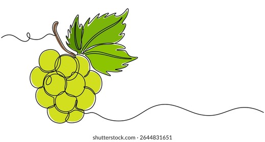 Desenho de linha contínua de uvas Em um fundo transparente, Um desenho de linha contínua de um cacho de uva, minimalista e limpo. Uma uva de arte linear simples isolada em um símbolo vegano de fundo branco