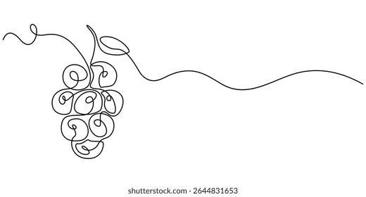 Continuous Line Drawing Of Grapes On A Transparent background, One continuous line drawing of a grape bunch, minimalist and clean. A simple, line art grape isolated on a white background vegan symbol