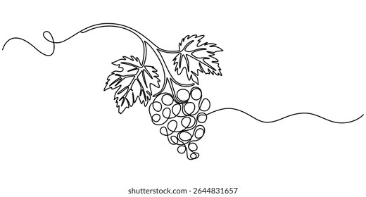 Continuous Line Drawing Of Grapes On A Transparent background, One continuous line drawing of a grape bunch, minimalist and clean. A simple, line art grape isolated on a white background vegan symbol