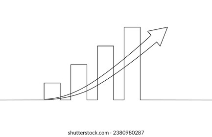 Continuous line drawing of graph with arrow. Illustration vector of bar chart one line. Business growth. Single line art