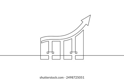 Continuous line drawing of graph with arrow up. Illustration vector of business growth icon. Bar chart in single line art. Object one line of increasing arrow up sign symbol
