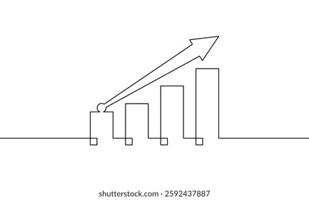 Continuous line drawing of graph with arrow up. Illistration vector of business growth sign symbol. Flat icon of increasing arrow up. Single line art of bar chart. Object one line