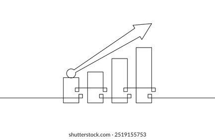 Dibujo de línea continuo del arte de la línea del gráfico. Vector de ilustración de flecha creciente hacia arriba. Línea única de crecimiento del negocio. Objeto de una línea de gráfico de barras
