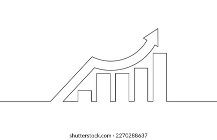 Continuous line drawing of graph bar. Business growth. Arrow up. Chart outline. Object one line, single line art, vector illustration