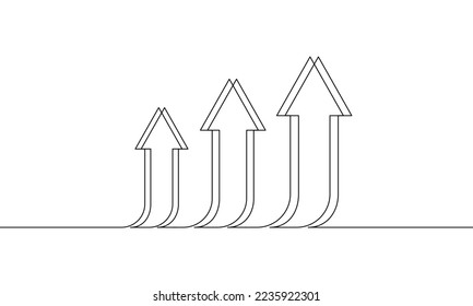 Dibujo continuo de línea del icono de negocio del gráfico. Flecha arriba, gráfico de barras 3d, gráfico de crecimiento. Objeto de una línea, arte de una sola línea, ilustración vectorial