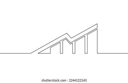 Dibujo continuo de línea del icono de negocio del gráfico. Esquema de gráfico de barras, signo de gráfico de crecimiento, objeto una línea, ilustración vectorial, arte de una sola línea