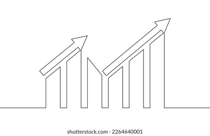 Continuous line drawing of graph business icon. Arrow up icon outline. Bar chart, object one line, single line art, vector illustration
