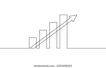 Kontinuierliche Zeichnung der Graph Business Icon. Balkendiagramm, Wachstum nach oben, Pfeil nach oben, eine Linie, einzelne Linie Kunst, Vektorgrafik